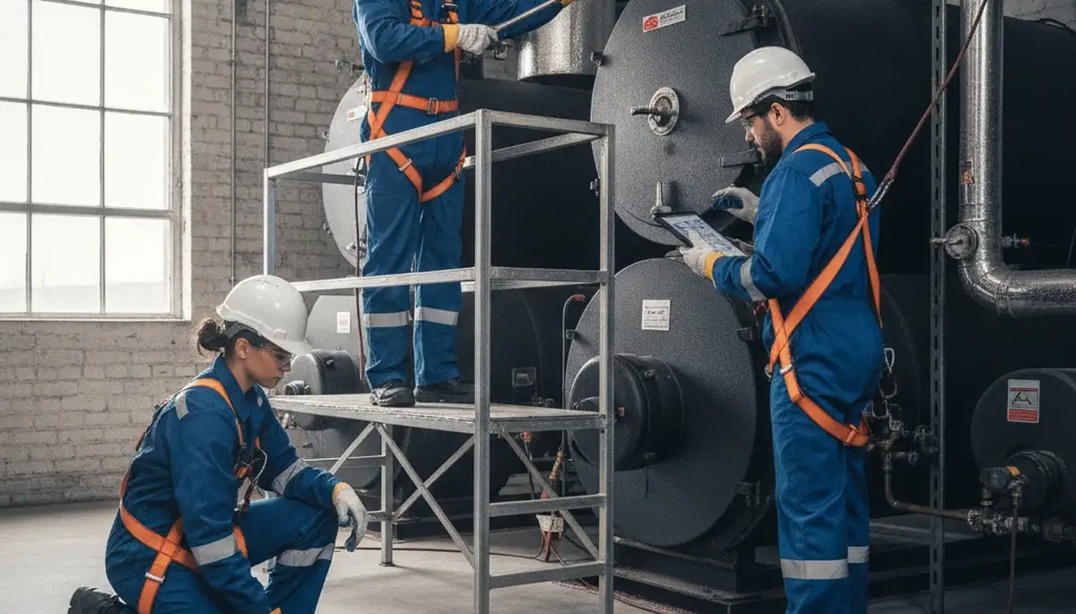 Boiler repair technician servicing heating system in Pittsburgh, PA home