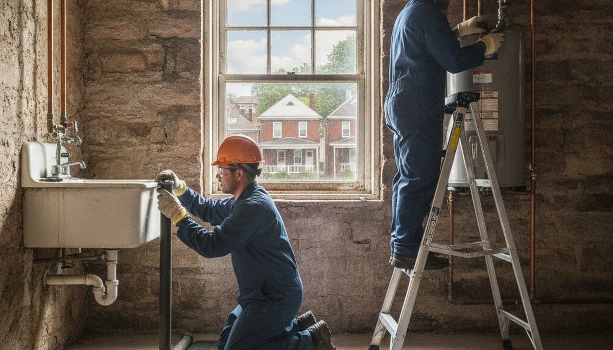 Plumber repairing a pipe in Pittsburgh, PA, for residential plumbing service