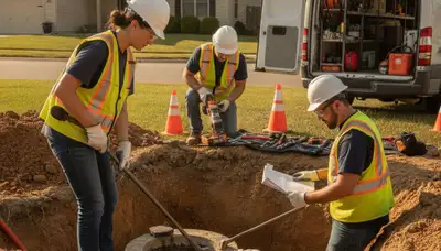 Pittsburgh, PA plumber repairing a septic system for a residential plumbing service call