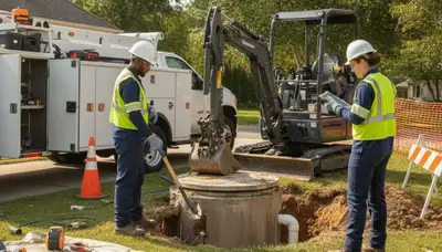 Pittsburgh, PA plumbers repairing a septic system for a home service call