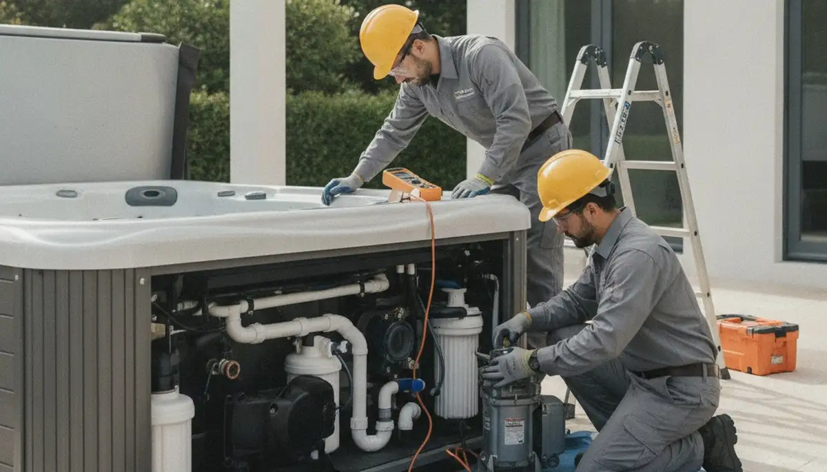 Spa repair technician servicing a Pittsburgh, PA home plumbing system for On Call Plumbers